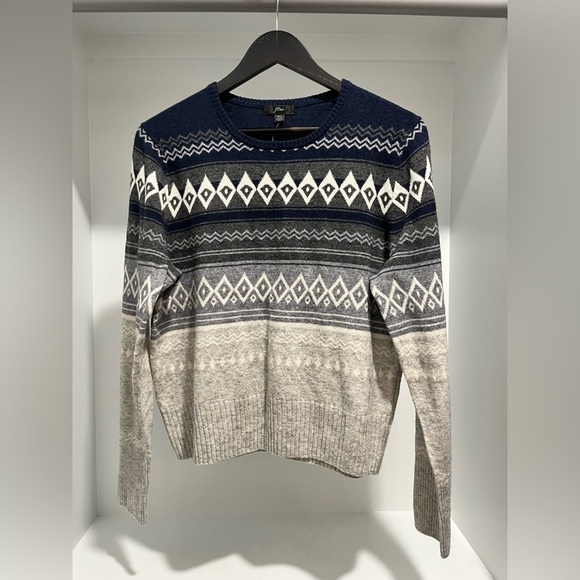 J.Crew Cropped Crewneck Sweater blue fair isle wool blend sweater size XL - Picture 5 of 11